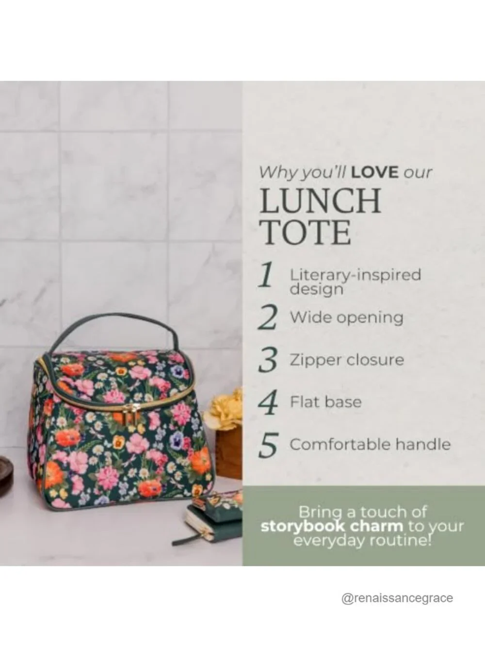 Insulated Lunch Tote Bag with Full Zip Closure, Polyester, Spacious